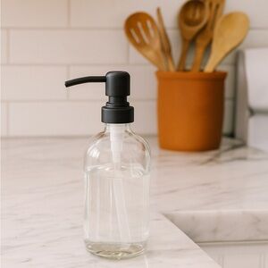 SET OF 2: 16 OZ. GLASS SOAP DISPENSER W/ METAL PUMP (CLEAR GLASS/BLACK PUMP)